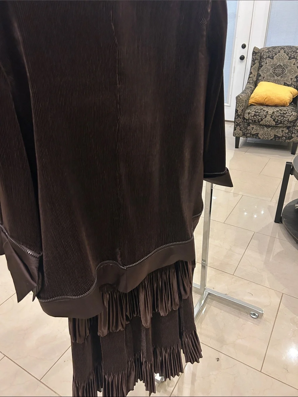 Women's Dark Brown Fringe Blazer with Statement Button - Picture 6 of 6